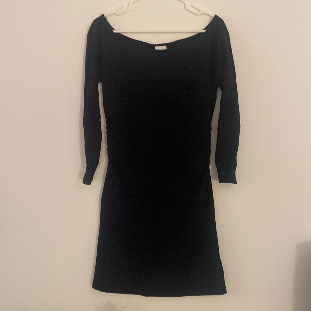 Reiss black off the shoulder rouched sides dress